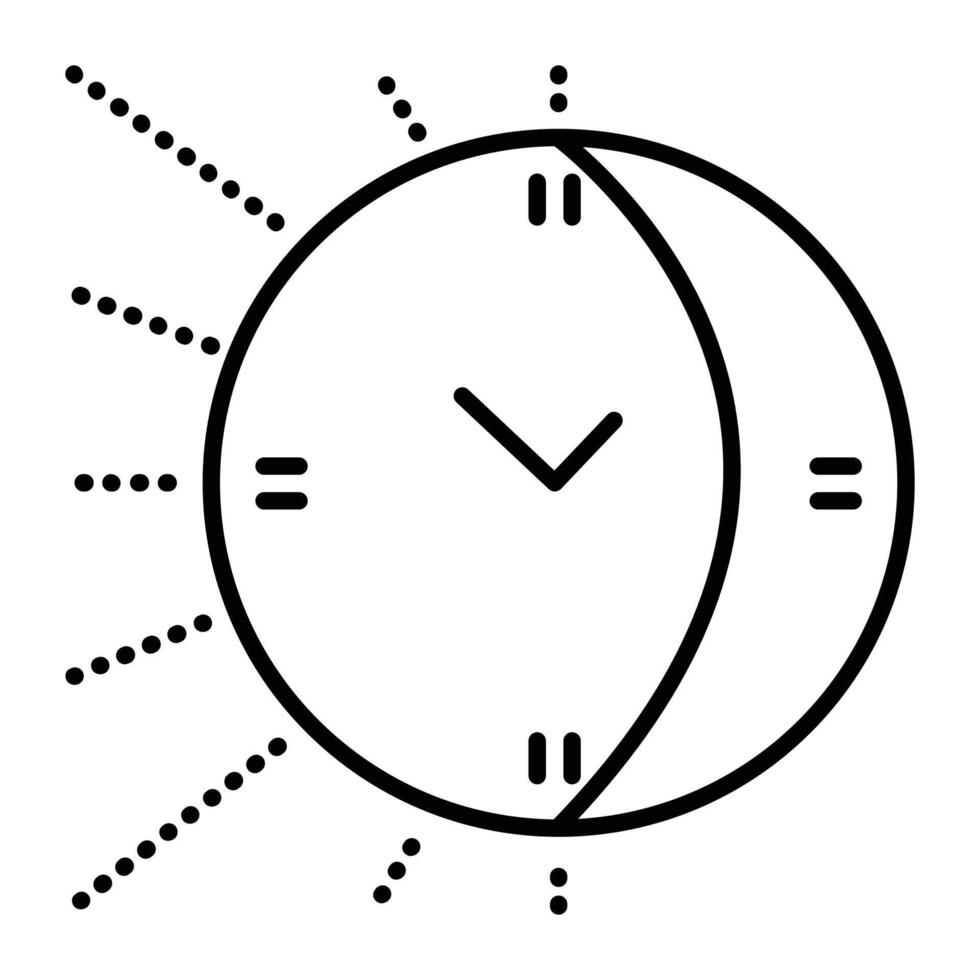 Day and night 24-7 work, black line vector icon. Sun, moon and clock