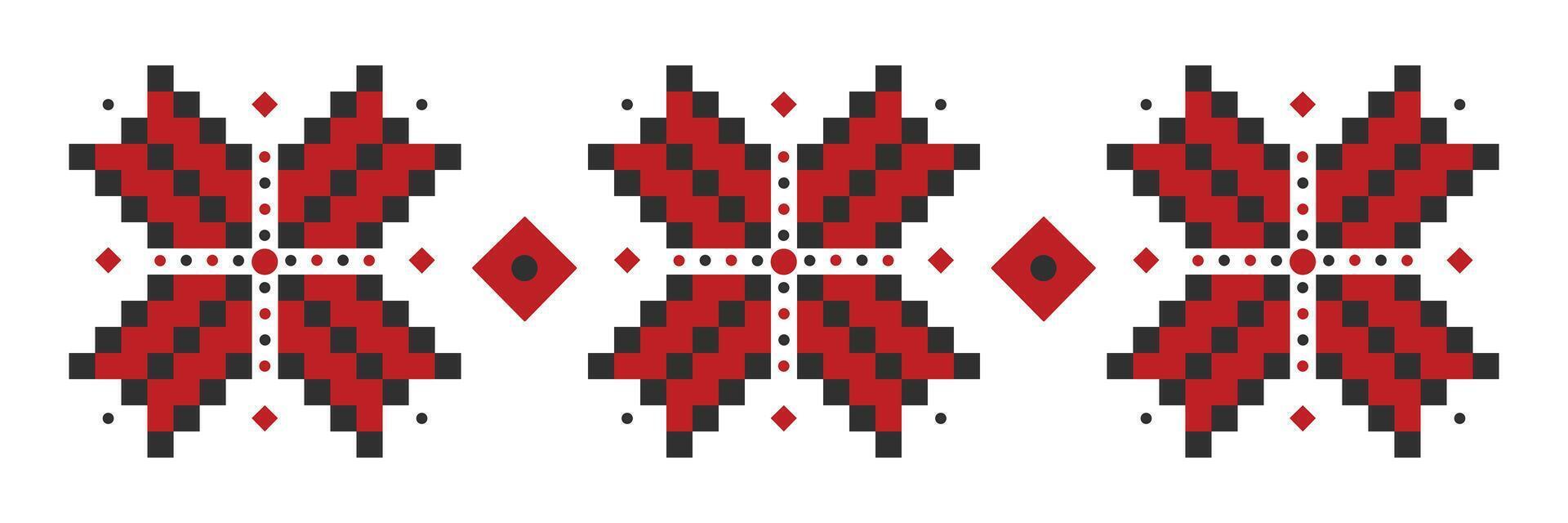 ucranio tradicional bordado vyshyvanka en negro y rojo colores, gente ornamento, Tres flores y cruces esta simboliza amor para nativo tierra y preparación a lucha para qué usted amor vector