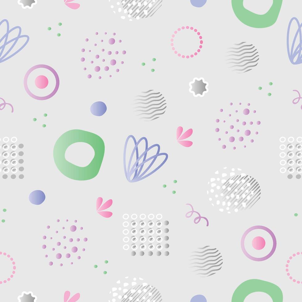 Quiet y2k seamless pattern, grey background with colorful gradient geometric shapes vector