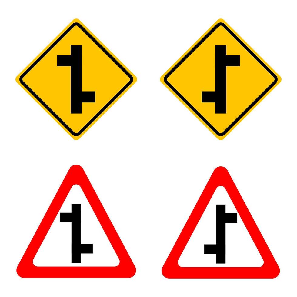 Staggered intersection sign. Vector design.