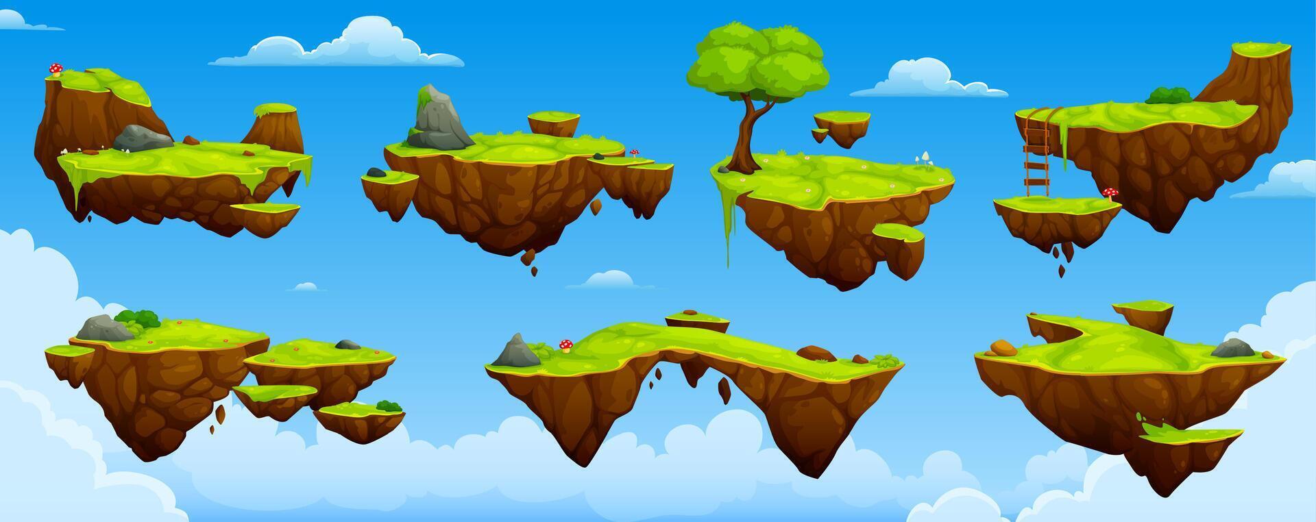 flotante isla, juego plataformas y arcada niveles vector