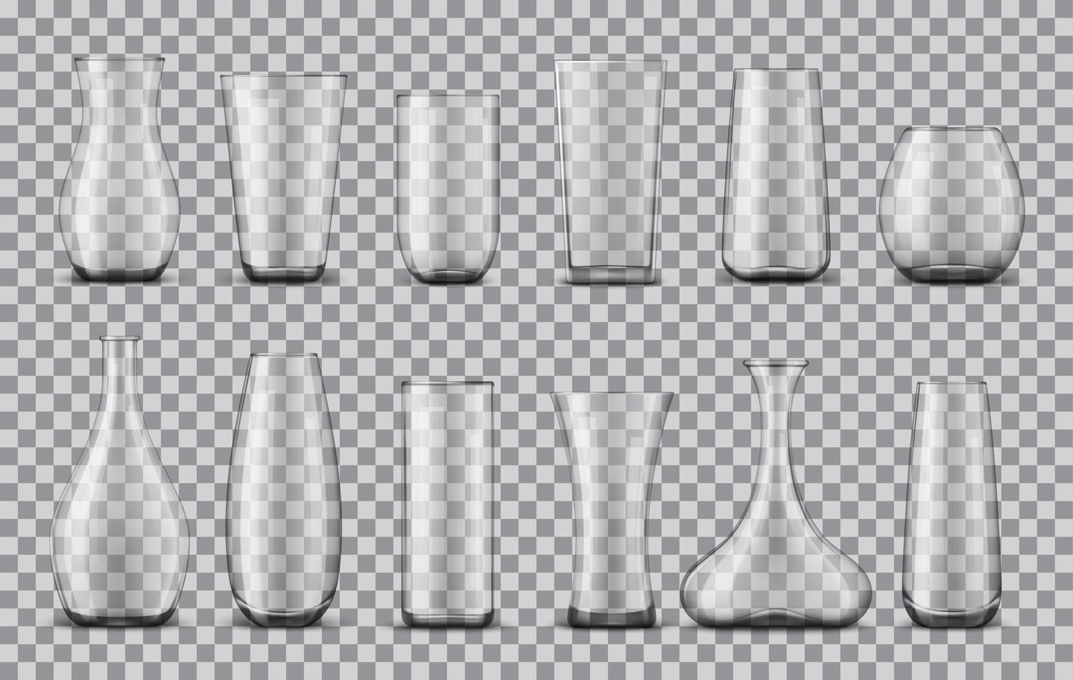 Realistic glass flower vases isolated vector set