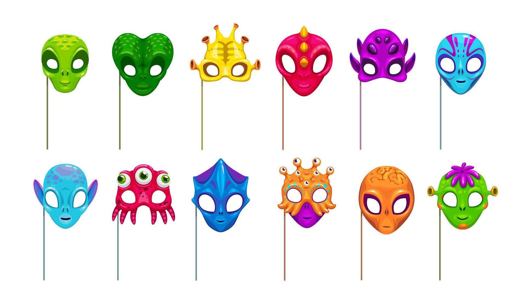 Alien masks props, kids party avatar photo booth vector