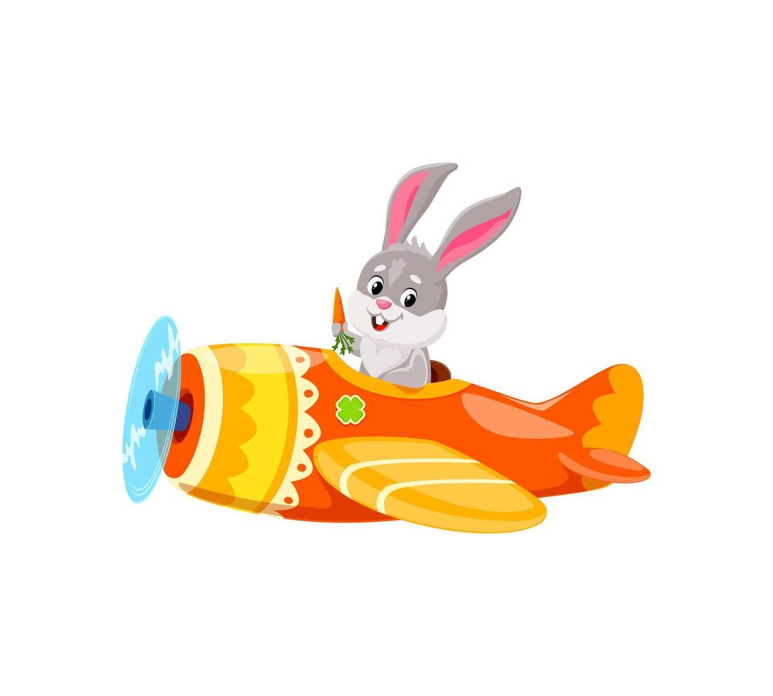 Cartoon baby bunny animal character on airplane vector