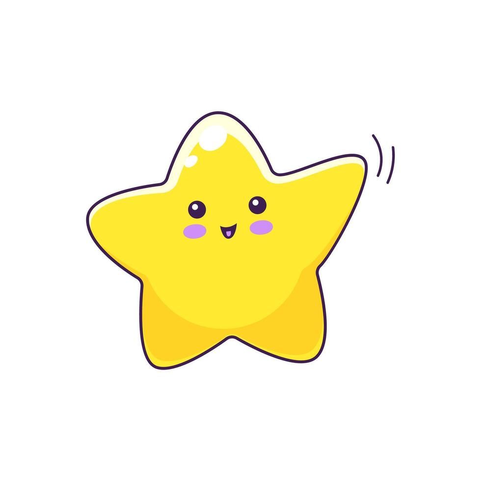 Cartoon emoji, twinkle, kawaii star character vector