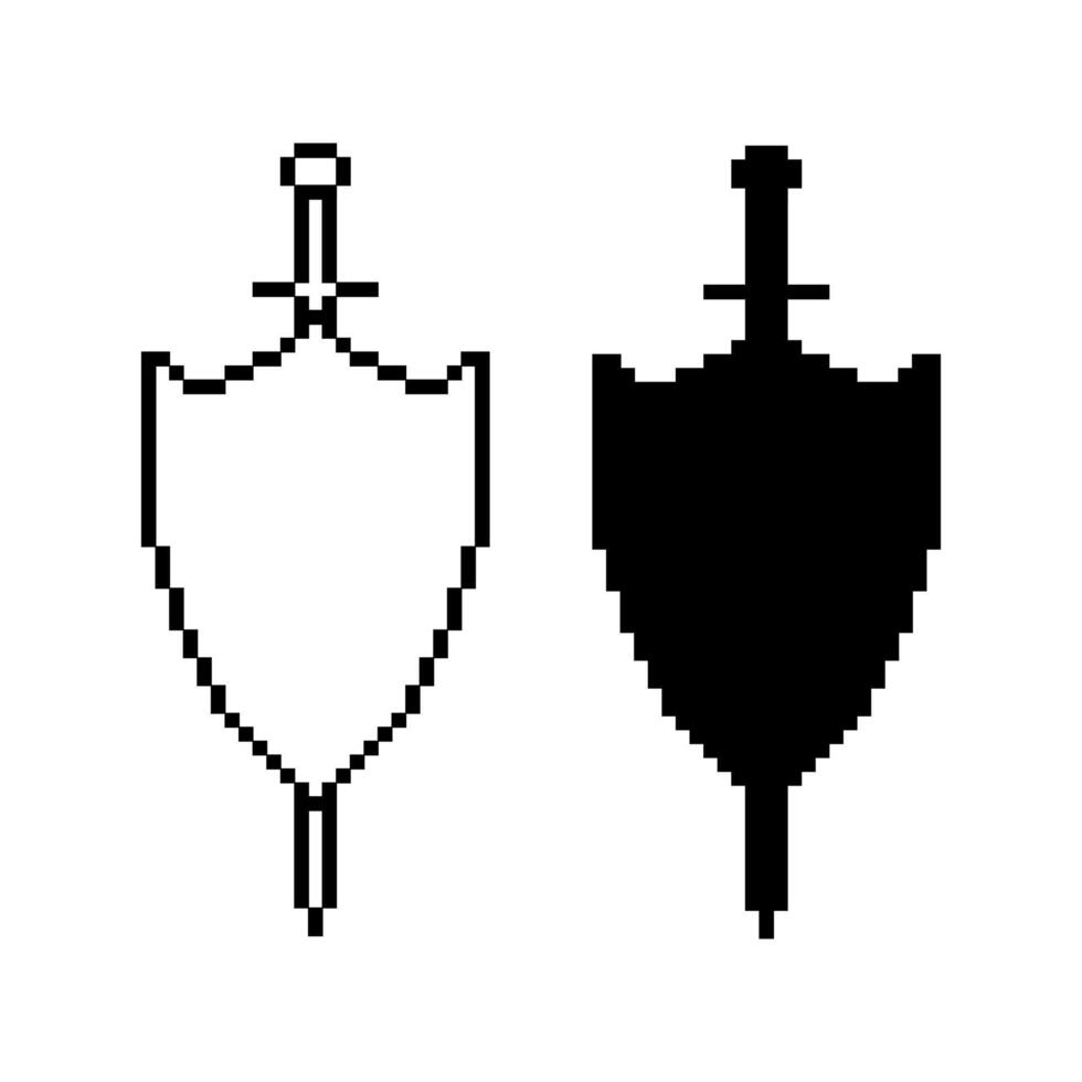 pixel art shield sword icon vector