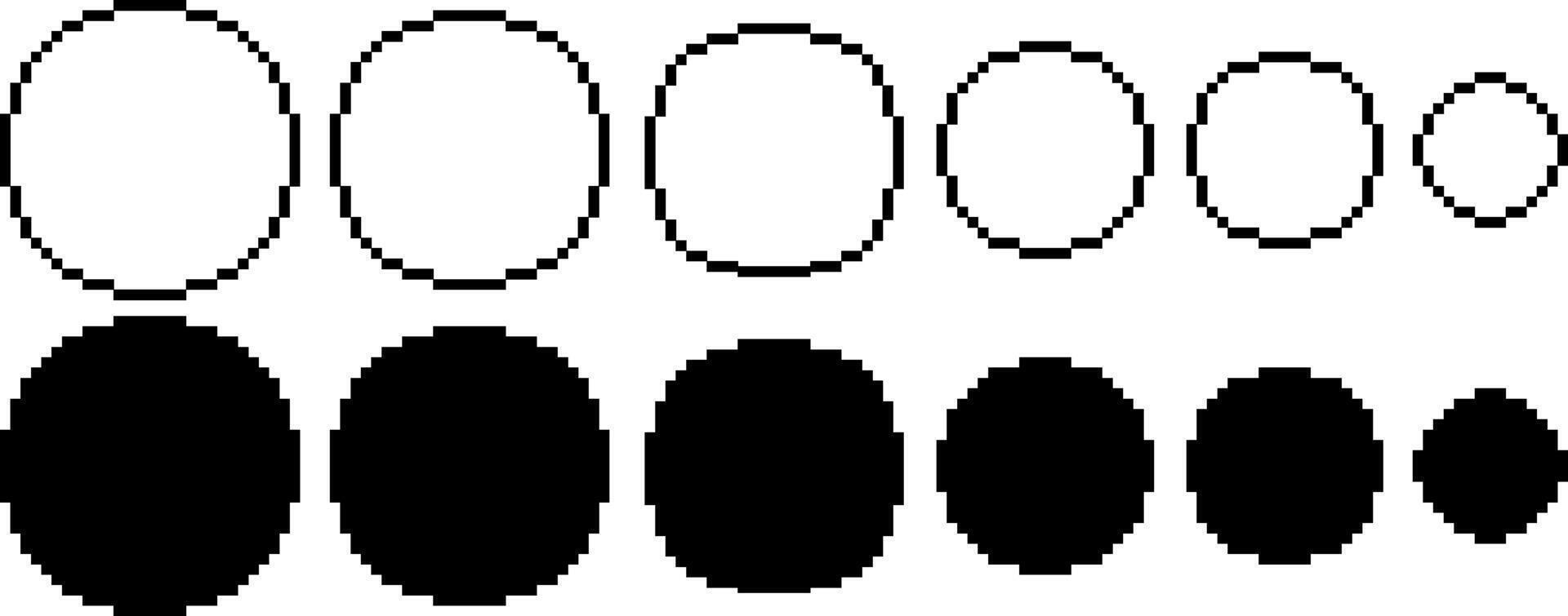 black white pixel art circle icon set vector