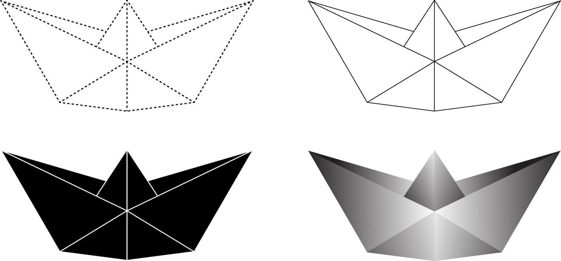 negro blanco papel barco icono conjunto vector