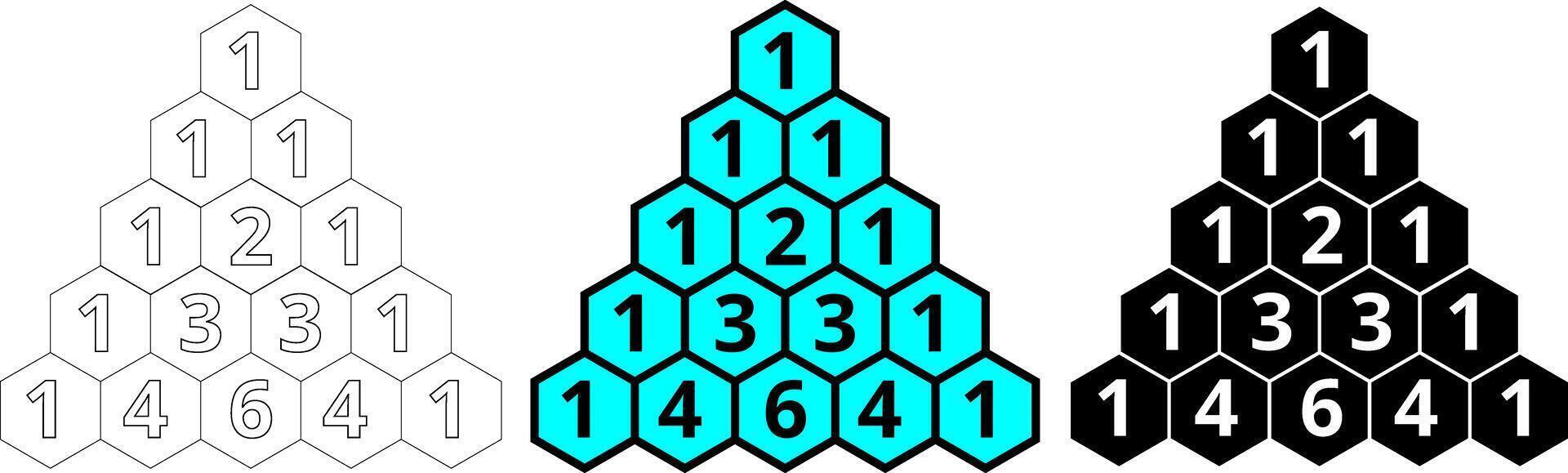 outline silhouette The Pascal triangle set vector