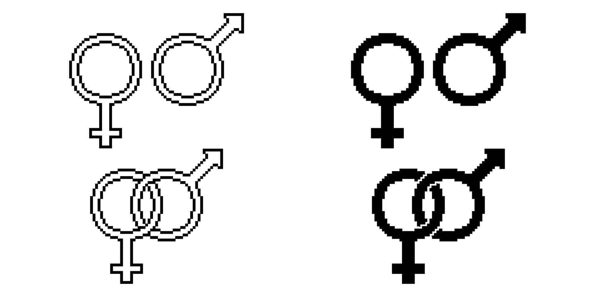 pixel art gender symbol set isolated on white background vector