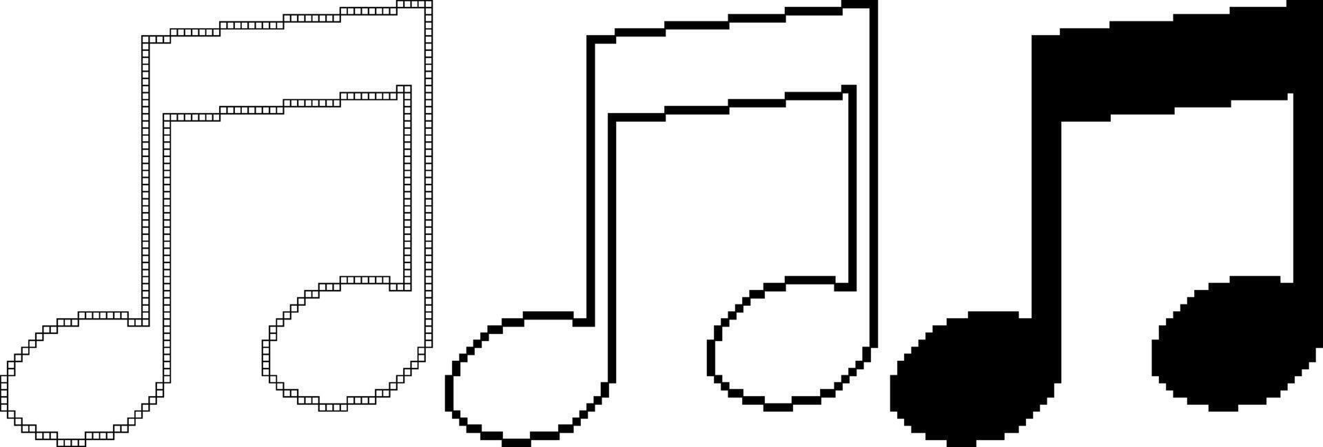 black white pixel art note music icon set vector