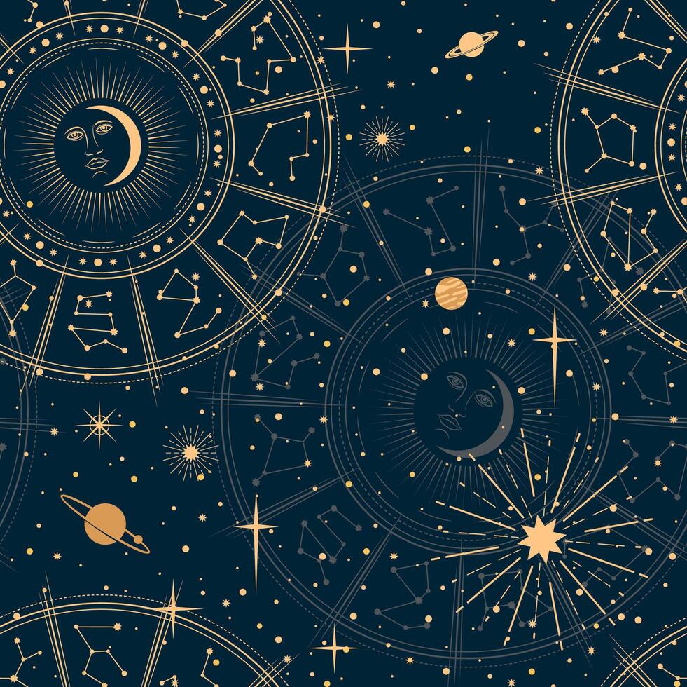 Astrology pattern, mystic stars, esoteric planets vector