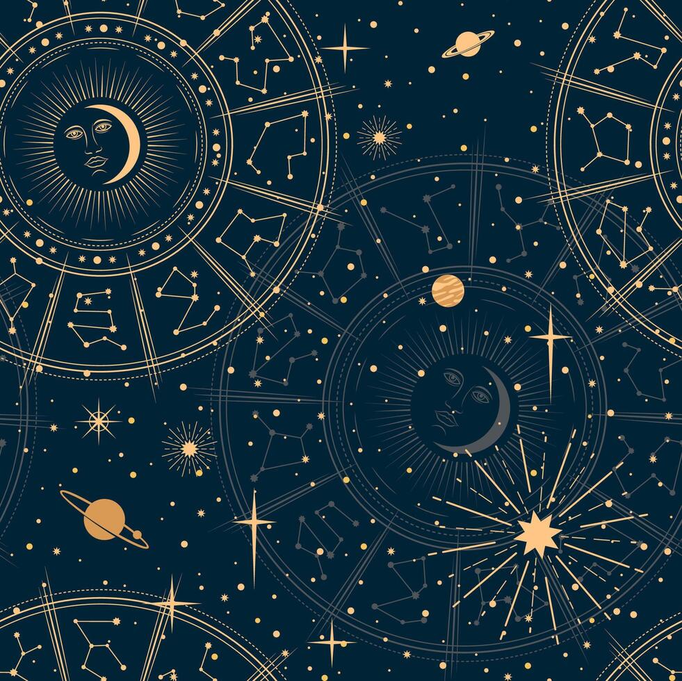 Astrology pattern, mystic stars, esoteric planets vector