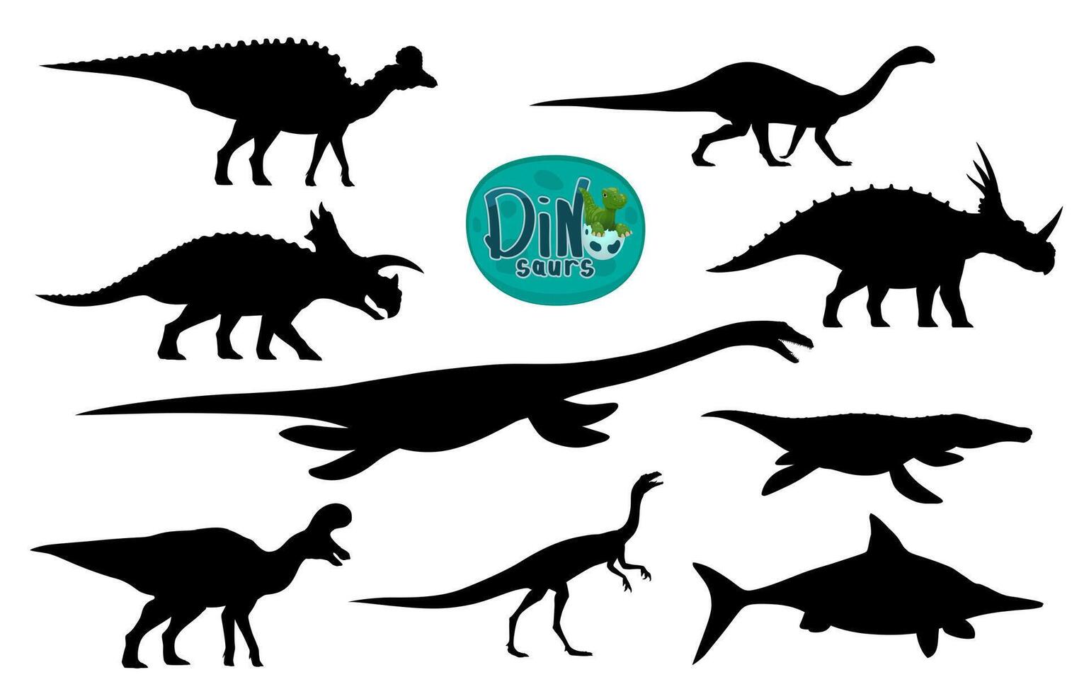 Cartoon dinosaurs cute characters silhouettes vector