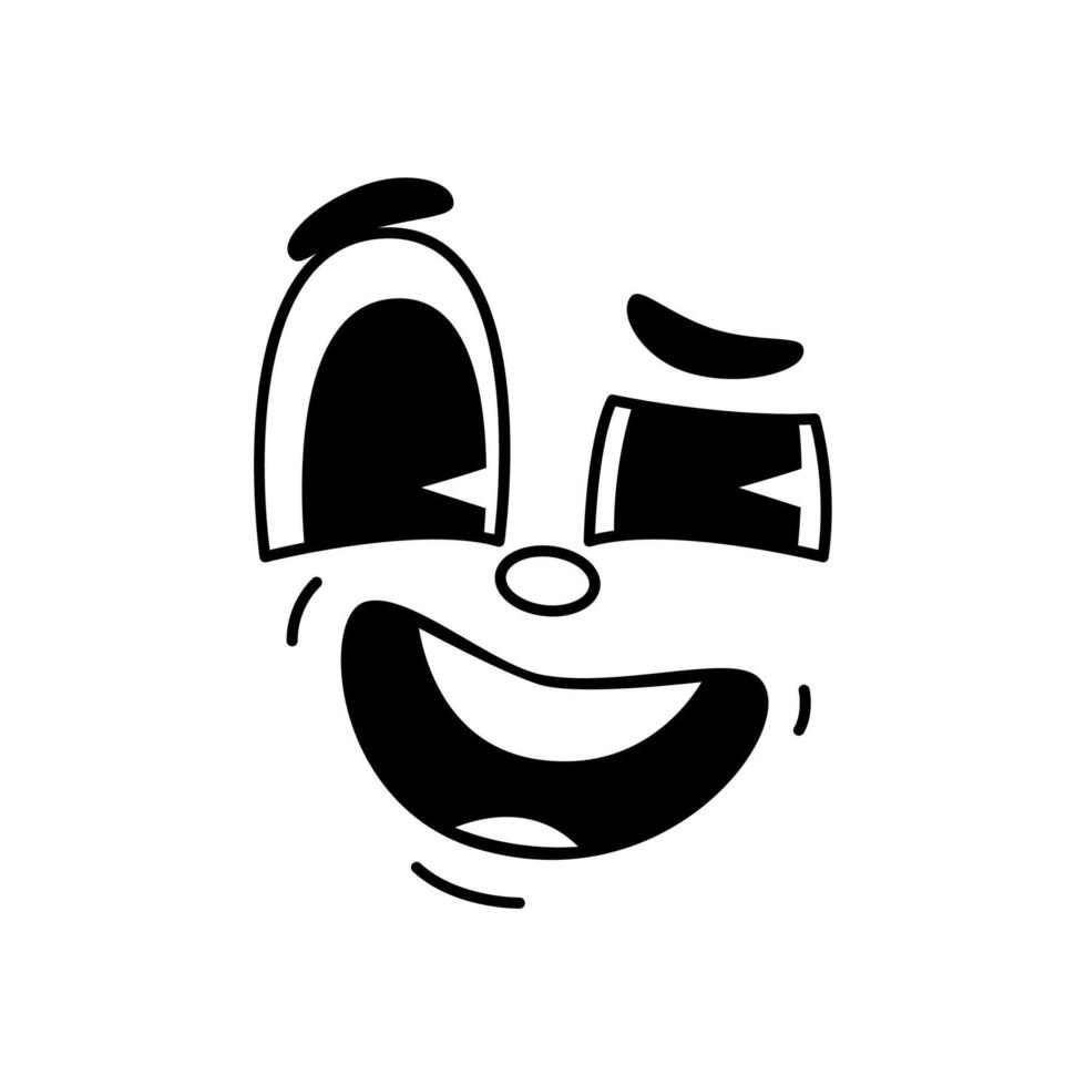 Cartoon face, groovie emoji, funny comic character vector