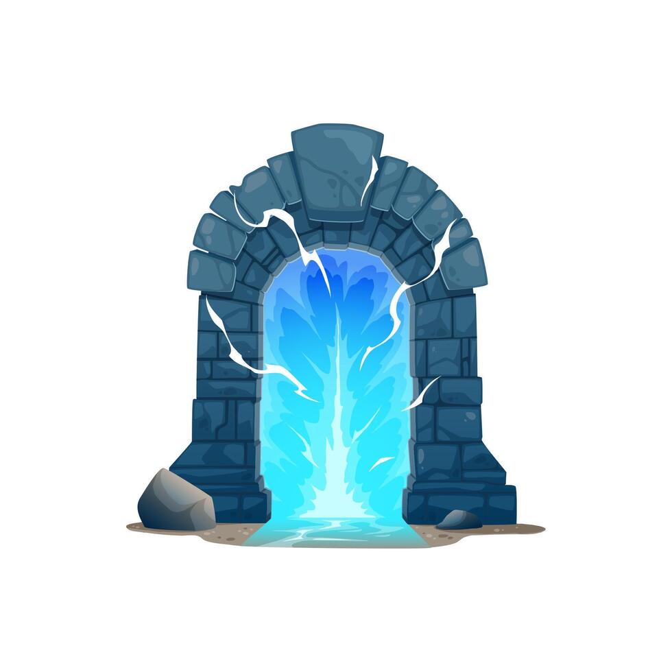 Fantasy game cartoon magic portal ancient door vector