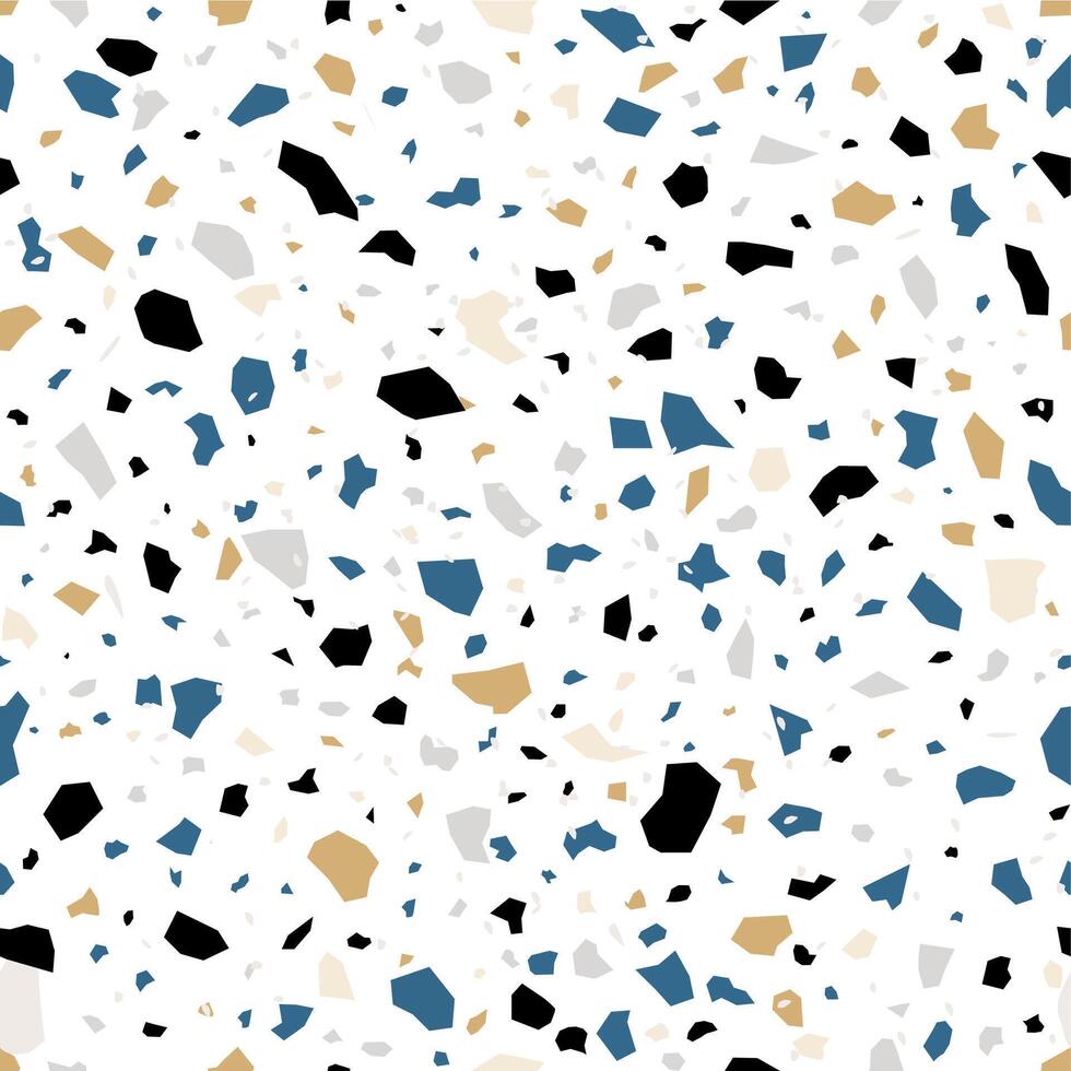 Terrazzo black, blue and golden marble stone floor vector