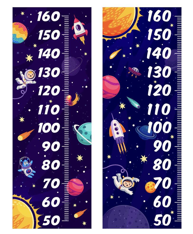 Kids height chart rulers with galaxy space planets vector