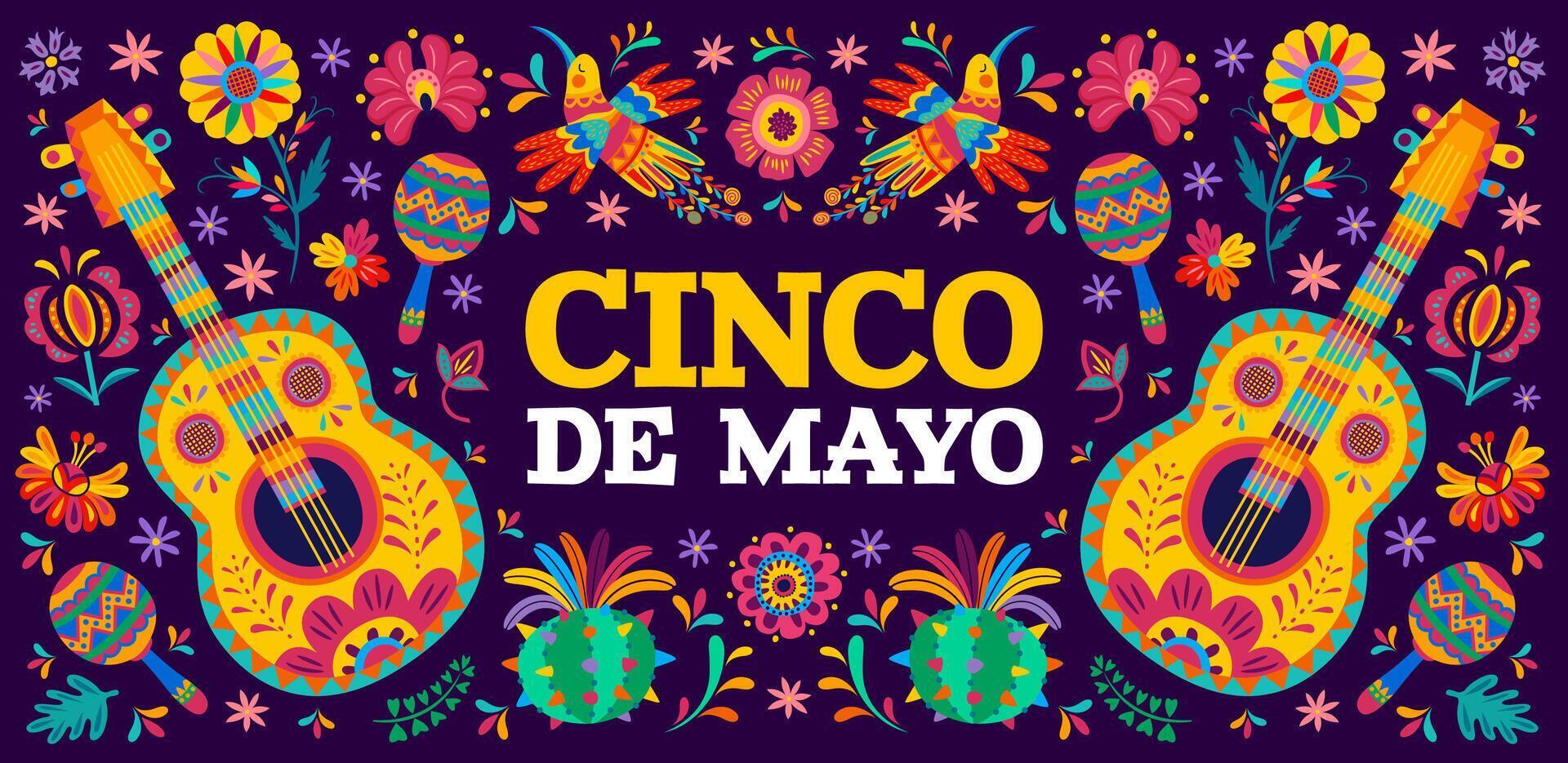 Cinco de Mayo Mexican holiday banner with flowers vector