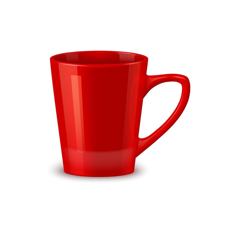 Red ceramic coffee mug, tea cup for hot beverages vector