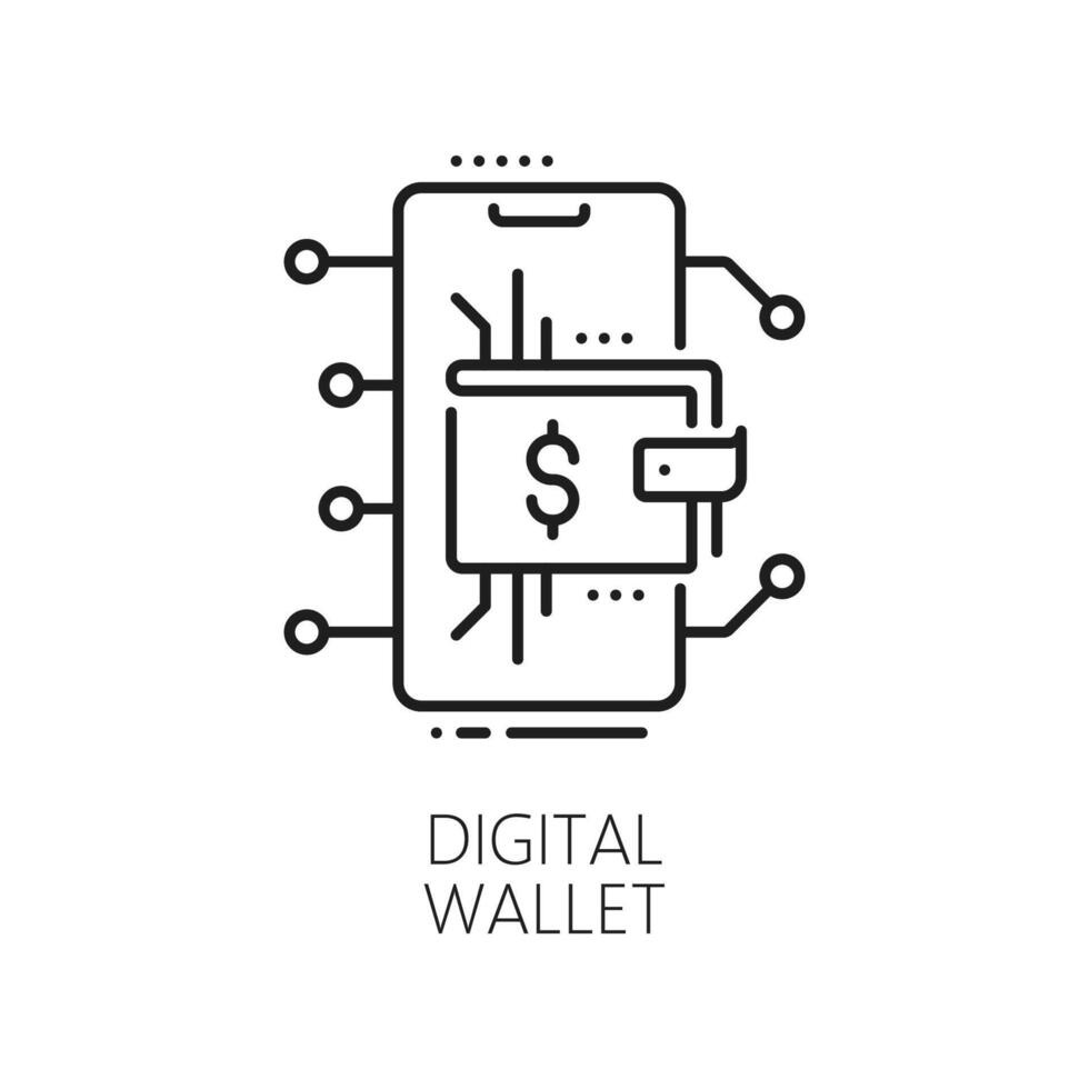 Blockchain digital wallet fintech line icon vector