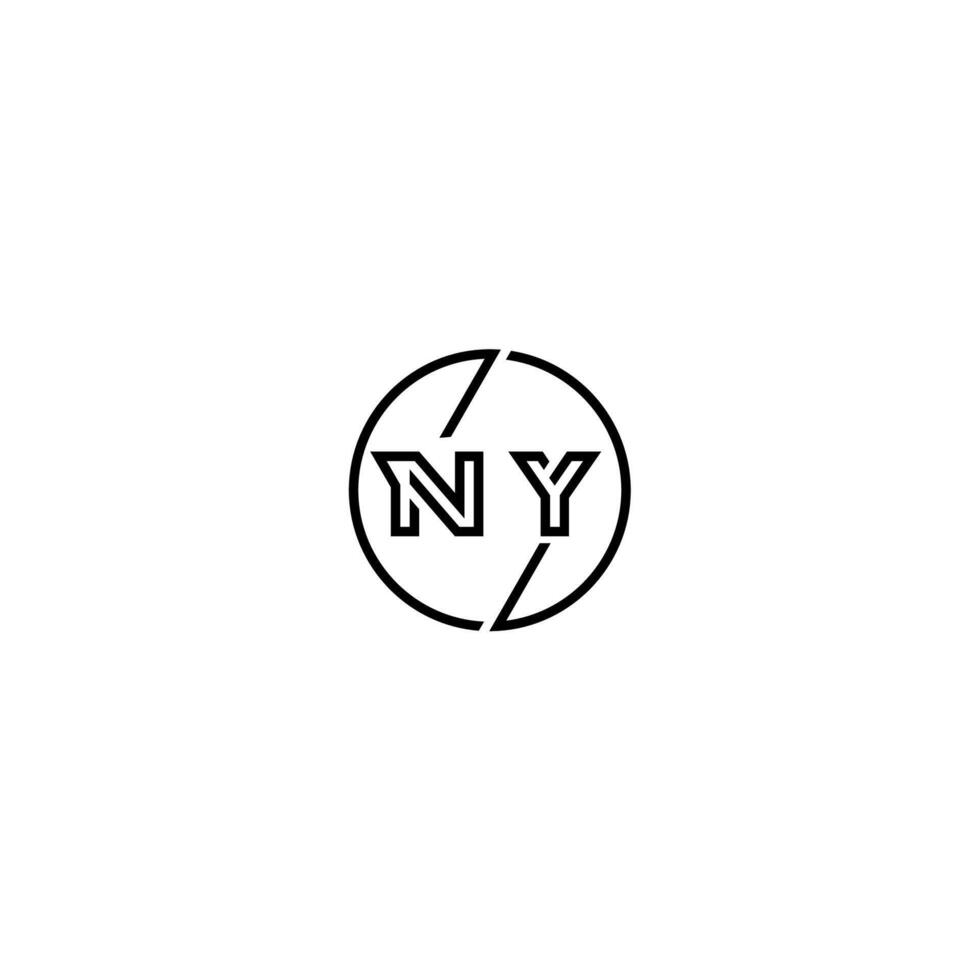 NY bold line concept in circle initial logo design in black isolated vector