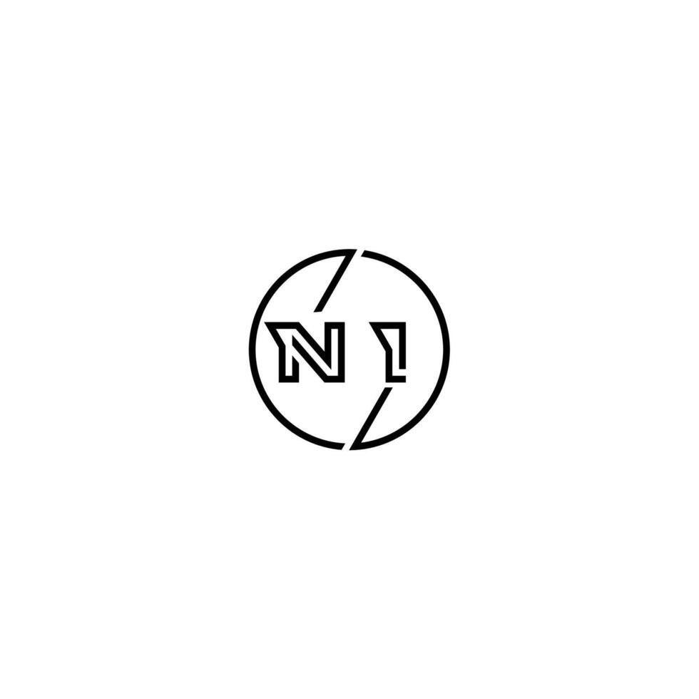 NI bold line concept in circle initial logo design in black isolated vector