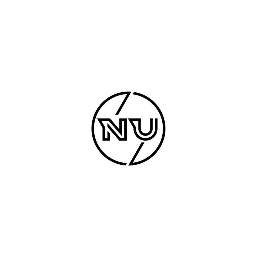 NU bold line concept in circle initial logo design in black isolated vector