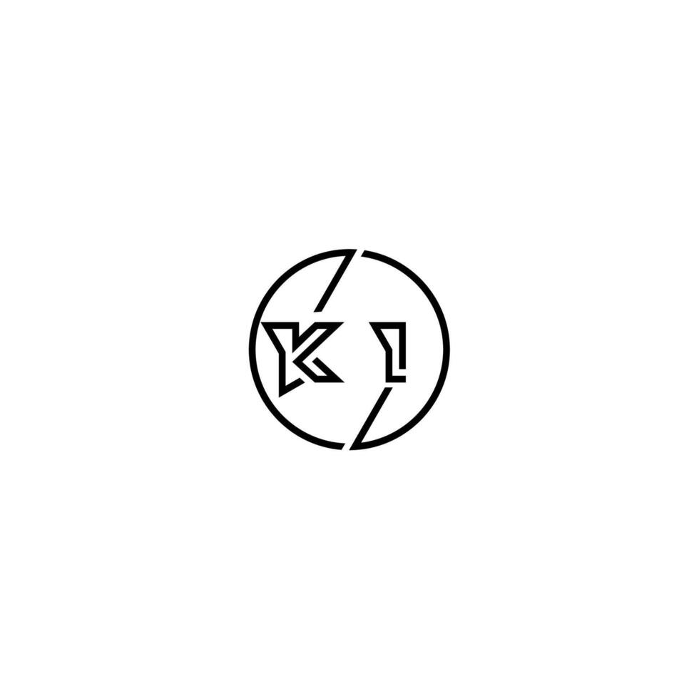 KI bold line concept in circle initial logo design in black isolated vector