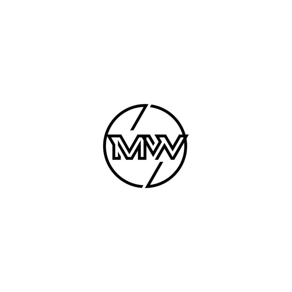 MW bold line concept in circle initial logo design in black isolated vector