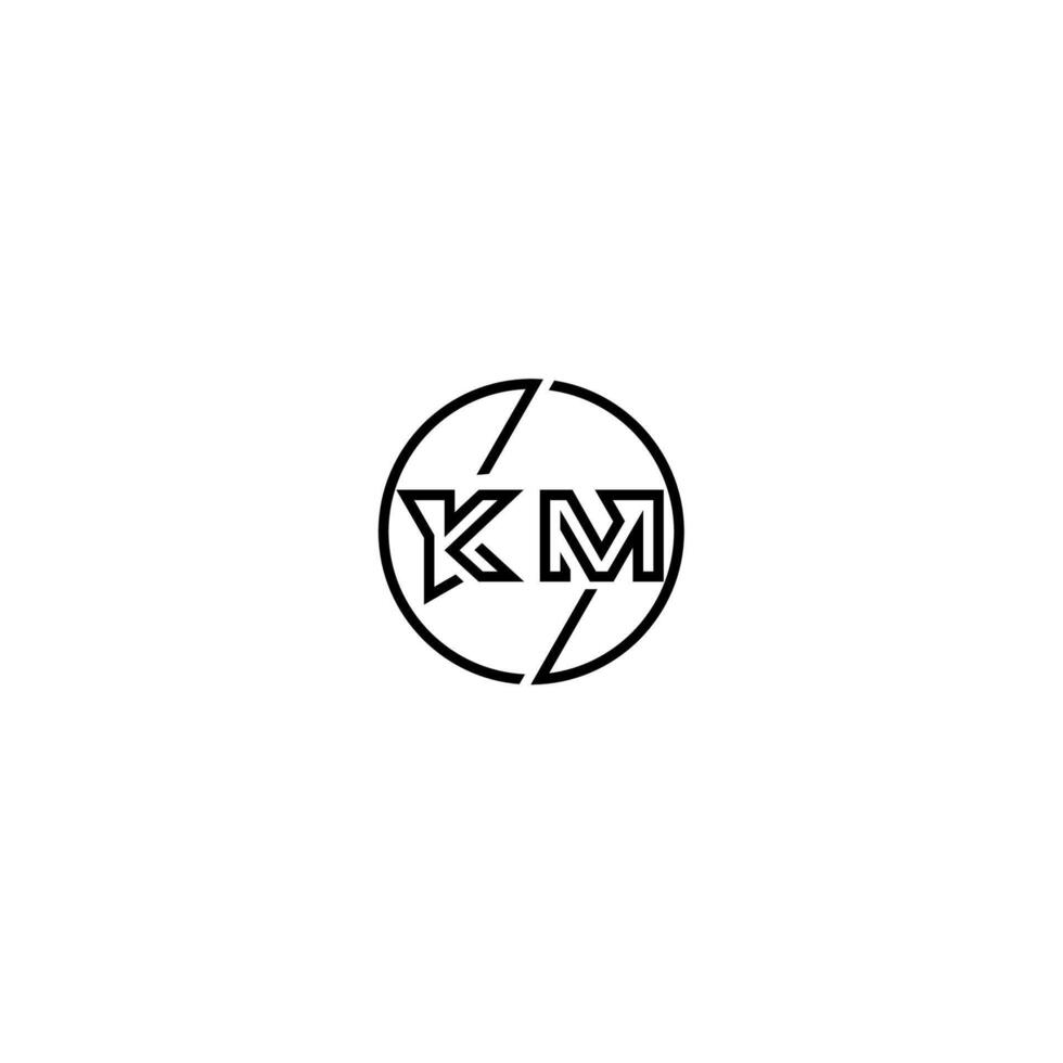 KM bold line concept in circle initial logo design in black isolated vector