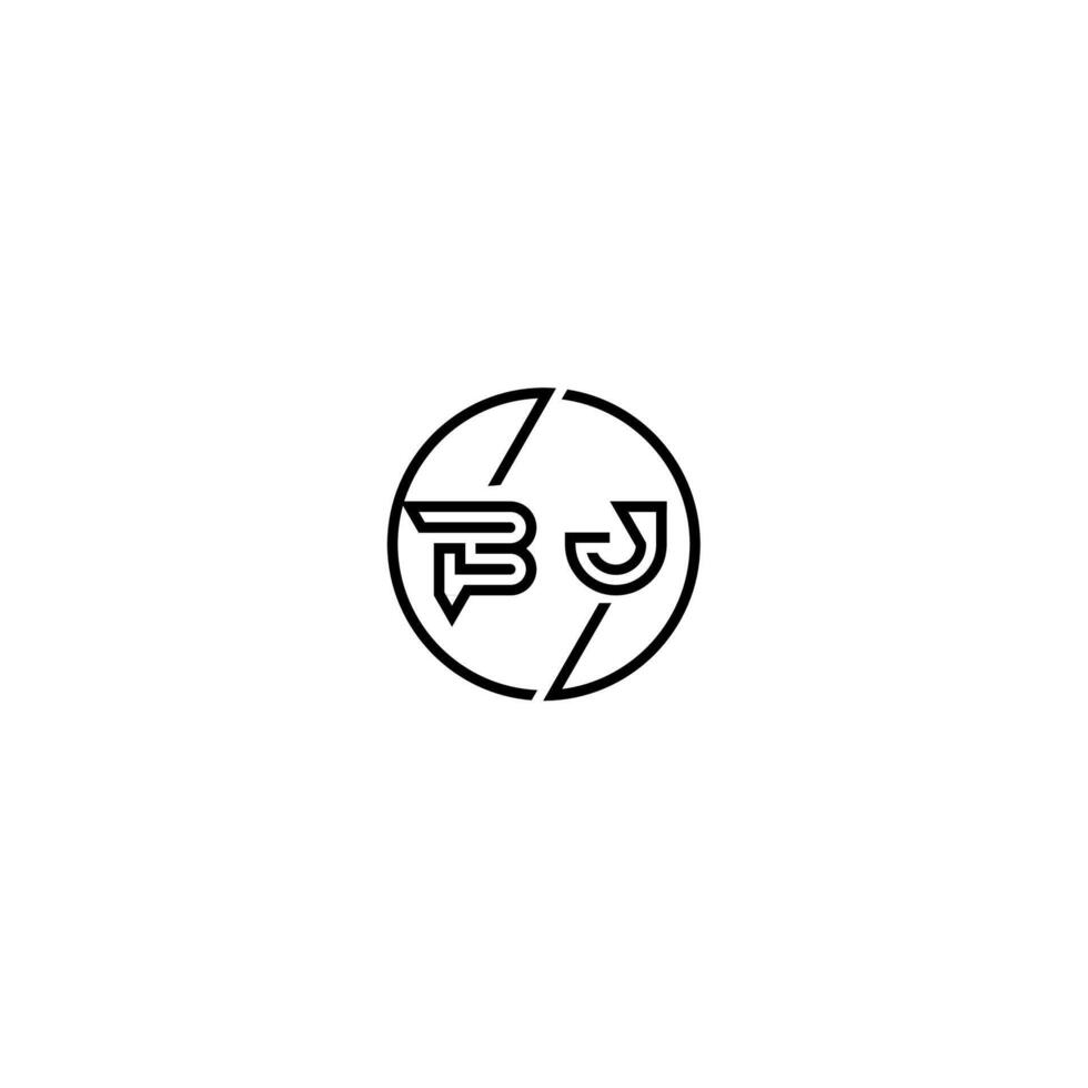BJ bold line concept in circle initial logo design in black isolated vector