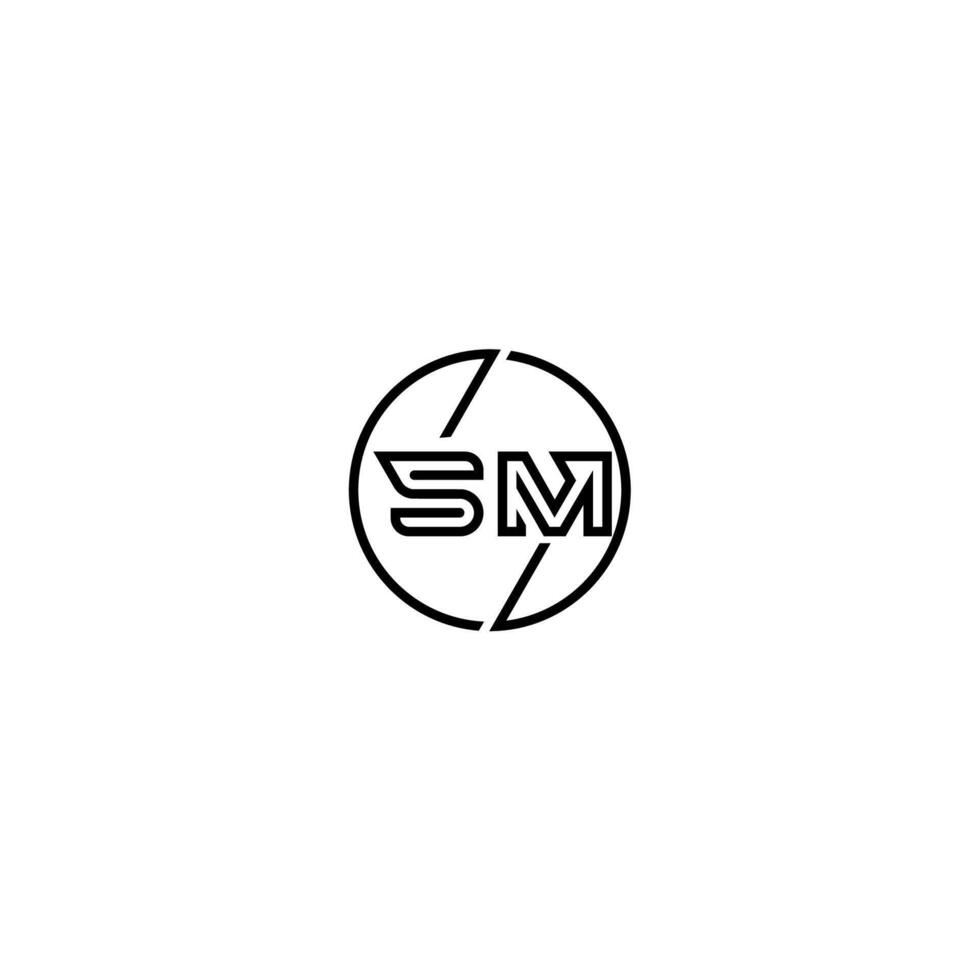 sm negrita línea concepto en circulo inicial logo diseño en negro aislado vector