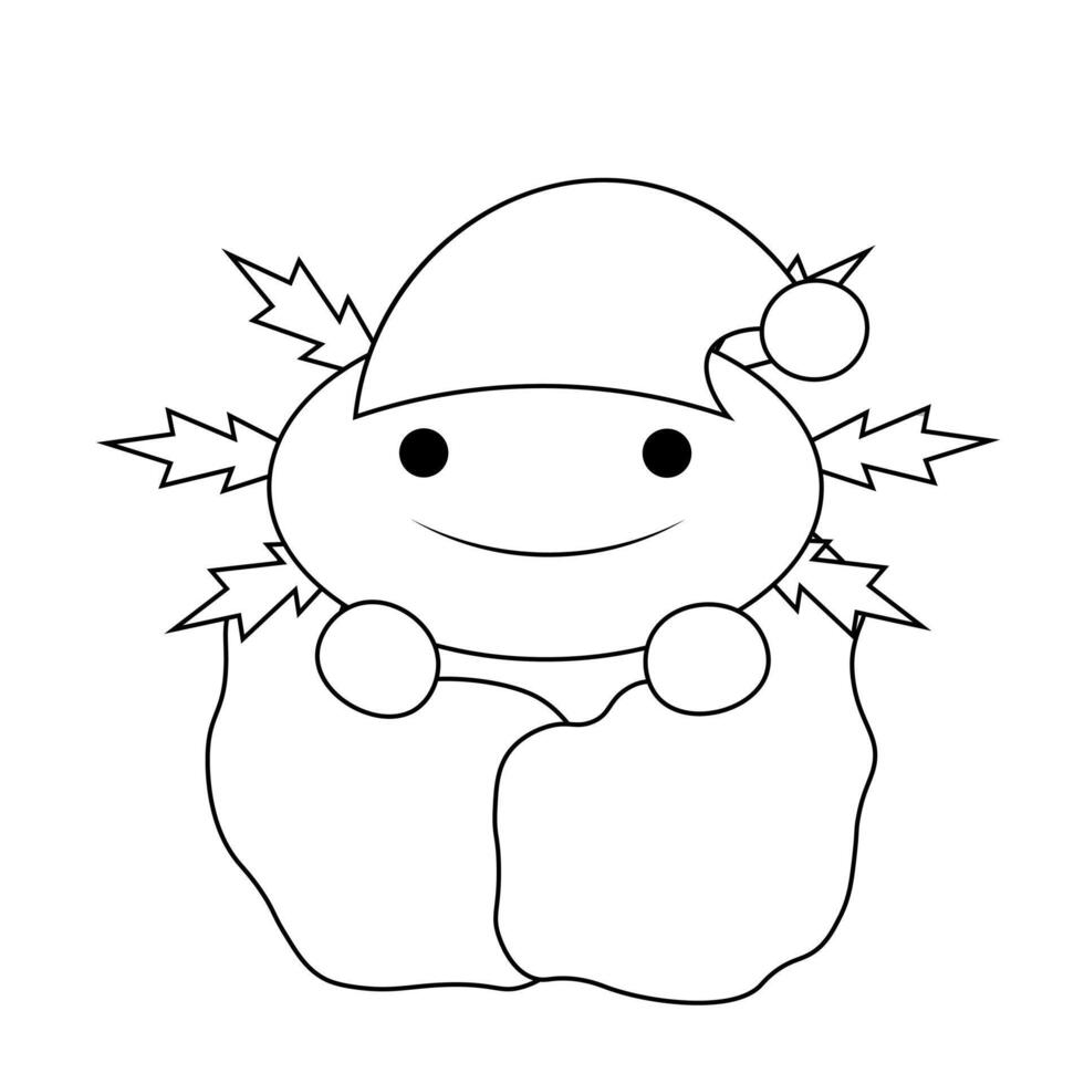 Cute cartoon sleep Axolotl with blanket in black and white vector