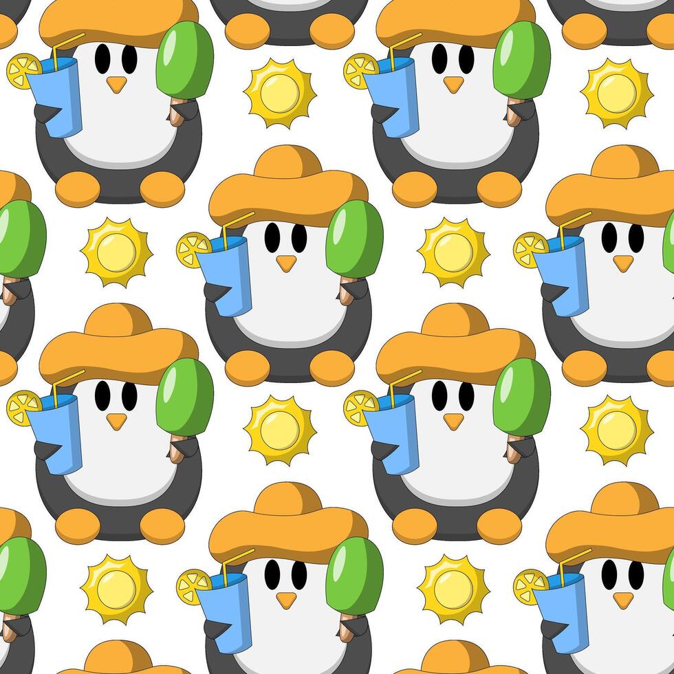 Seamless pattern with cute summer Penguin vector
