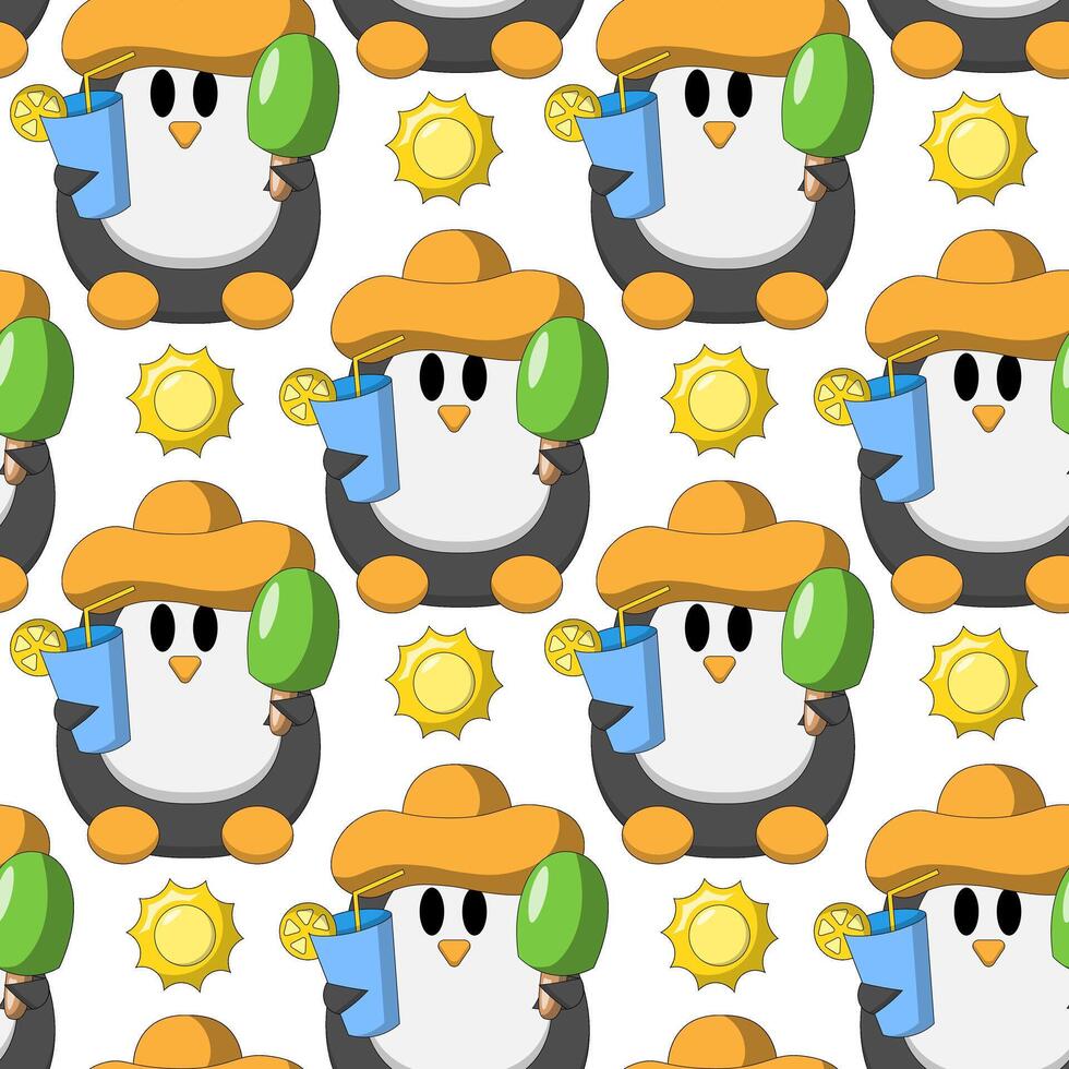 sin costura modelo con linda verano pingüino vector