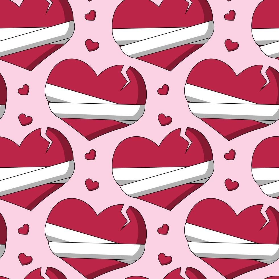 Seamless pattern with Heart crack and in bandage vector