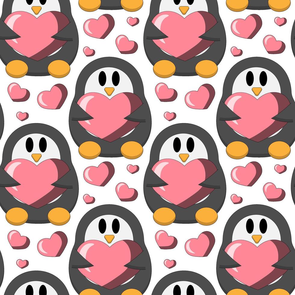 Seamless pattern with cute Penguin and heart vector