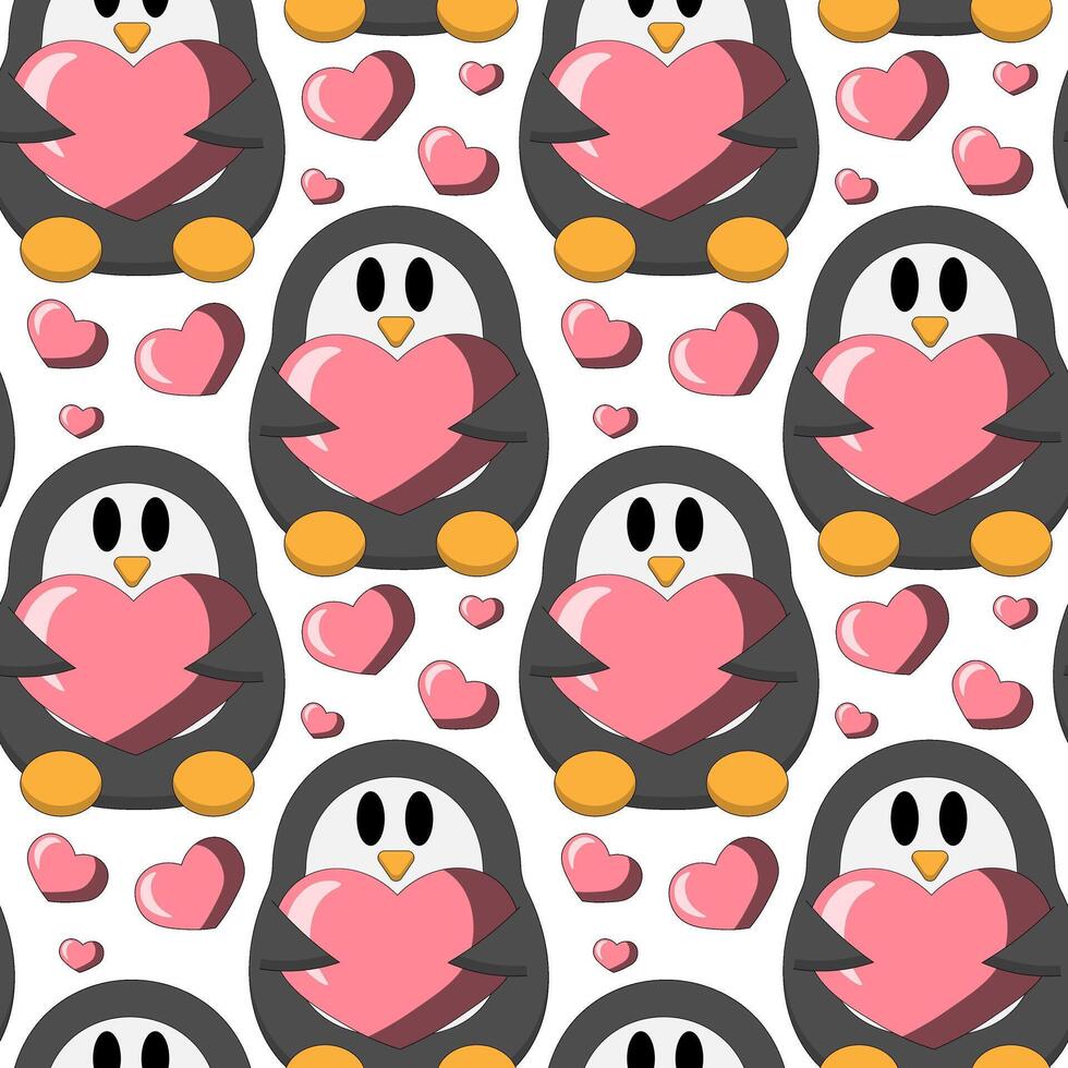 Seamless pattern with cute Penguin and heart vector