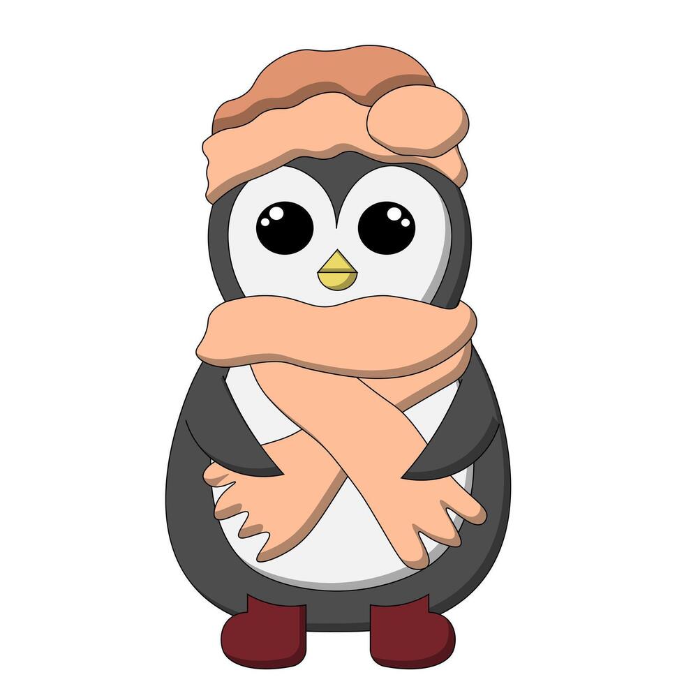 linda dibujos animados invierno pingüino en color vector