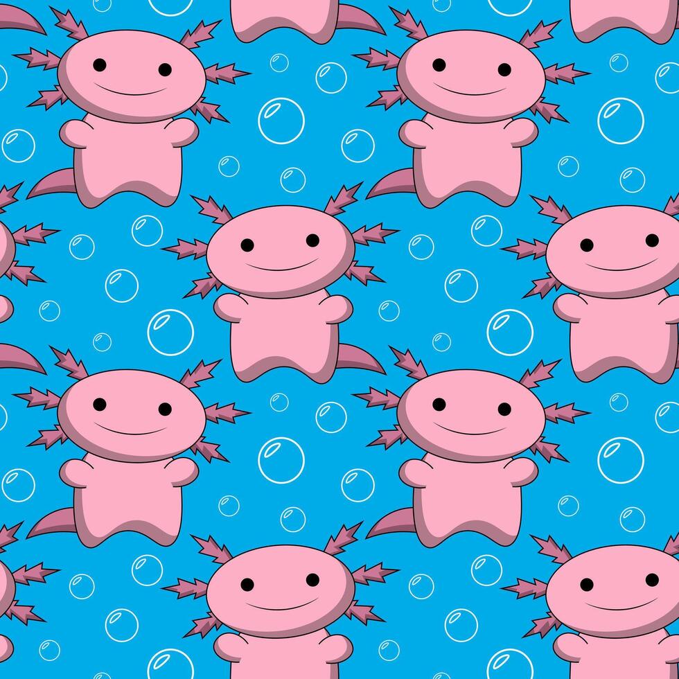 Seamless pattern with Cute cartoon Axolotl in water vector