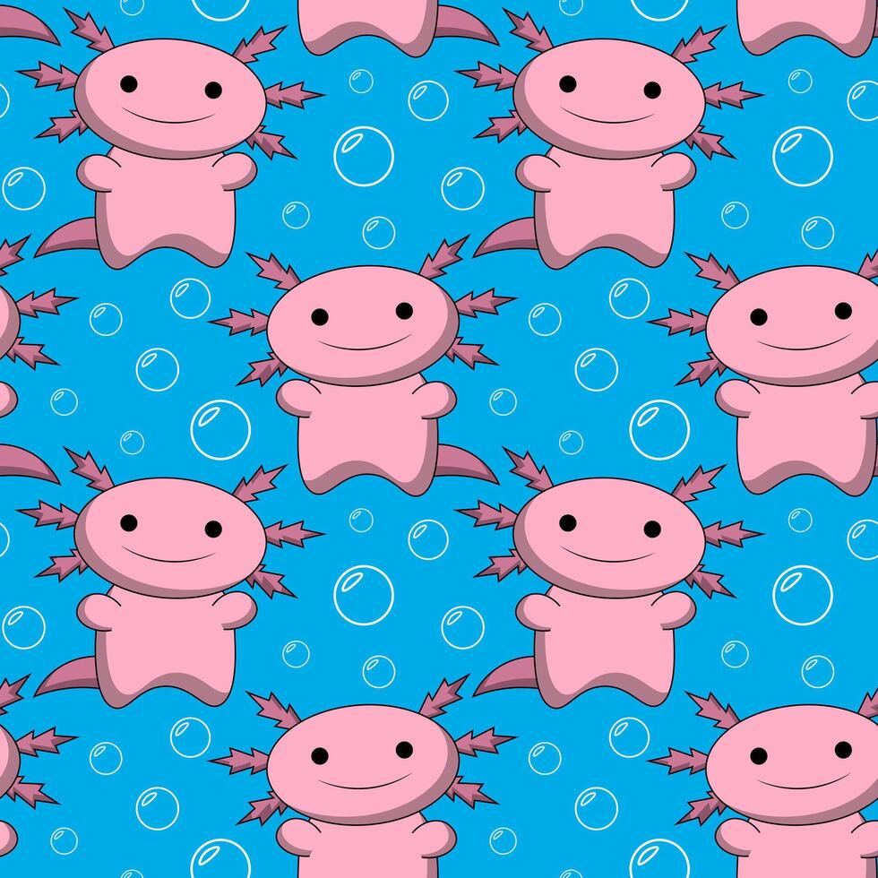 Seamless pattern with Cute cartoon Axolotl in water vector