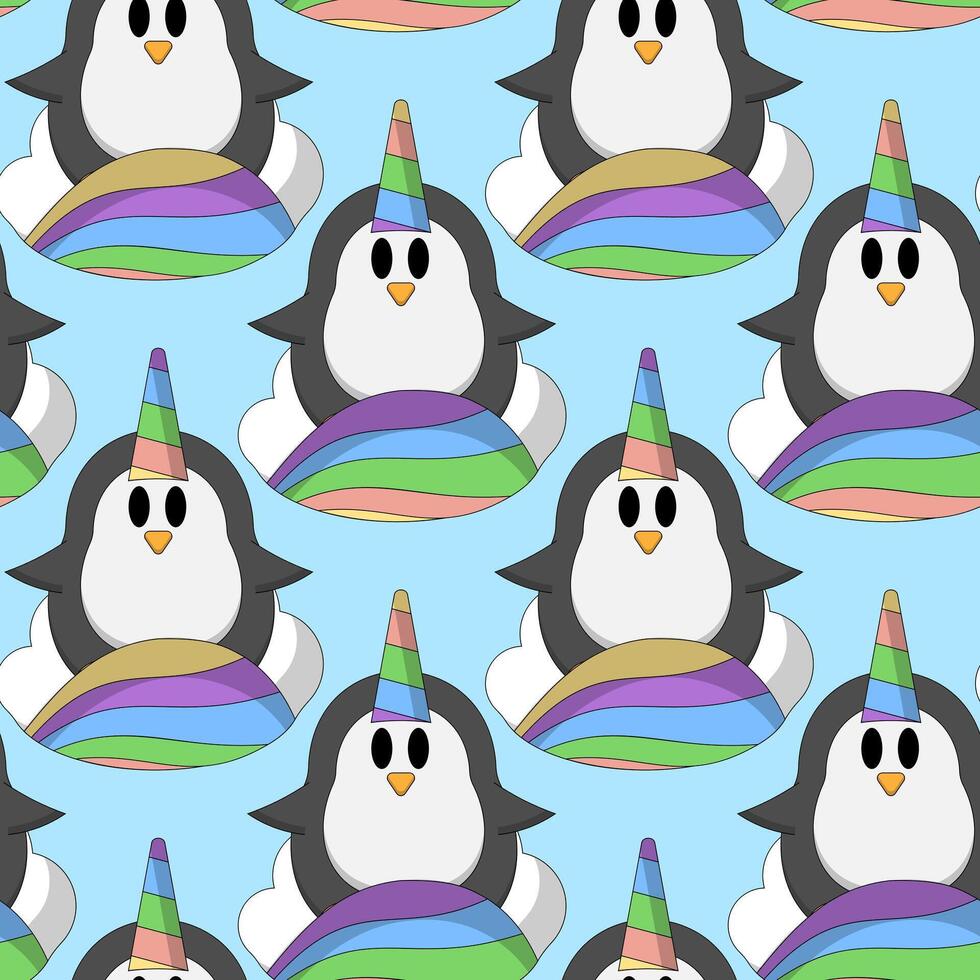 Seamless pattern with cute Unicorn Penguin vector