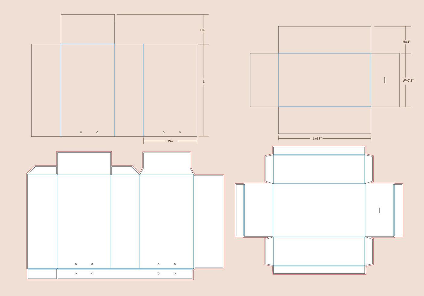 Sliding Shoe Box Medium size- 13 X 7.50 X 4 Inch Dieline Template vector