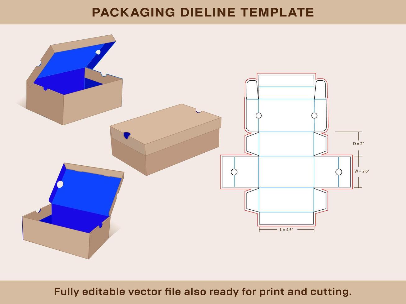 Kids Sneaker box Medium size 4.5x 2.6x2 Inch Dieline Template vector