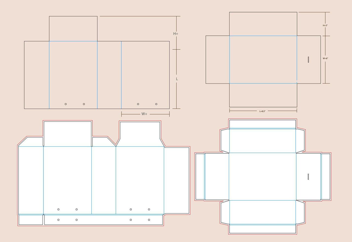 Sliding box of mini size 8.5x6x3 inch Box Dieline Template vector