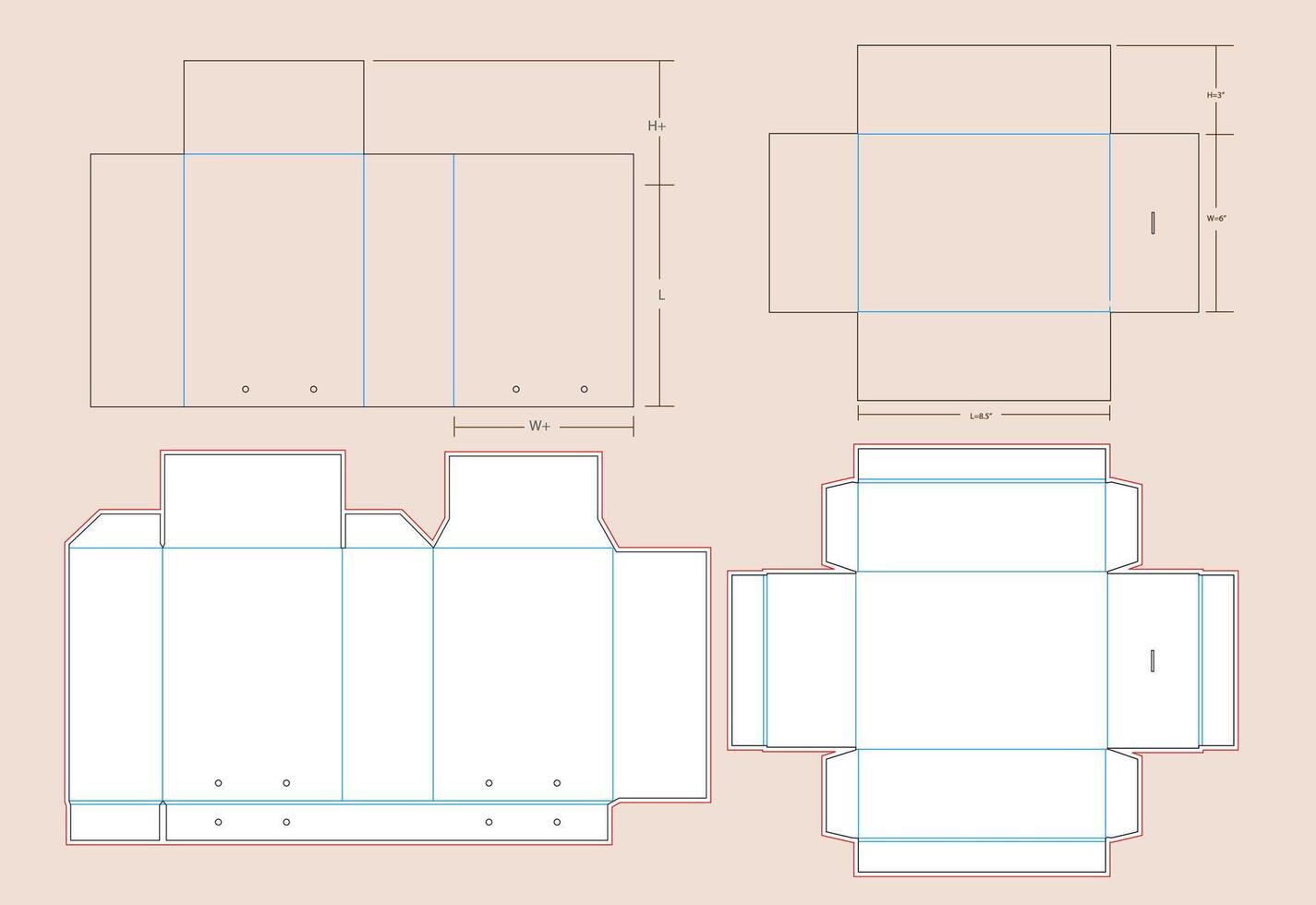 corredizo caja de mini Talla 8.5x6x3 pulgada caja dieline modelo vector