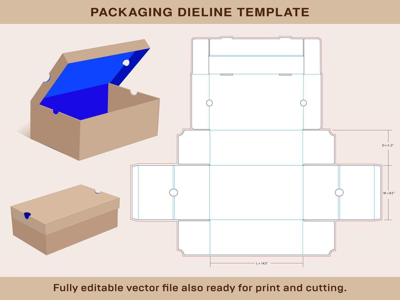 Sneaker shoe Box Template Large size 14.5x8.5x5.5 Inch vector