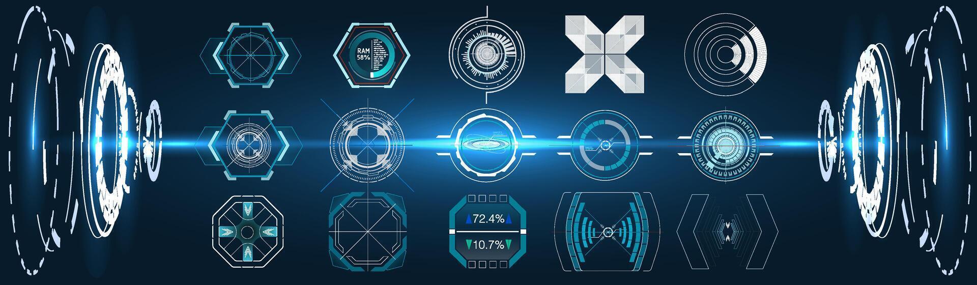 frente en alto monitor elementos para el web y aplicación futurista usuario interfaz. conjunto de negro y blanco infografía elementos. vector