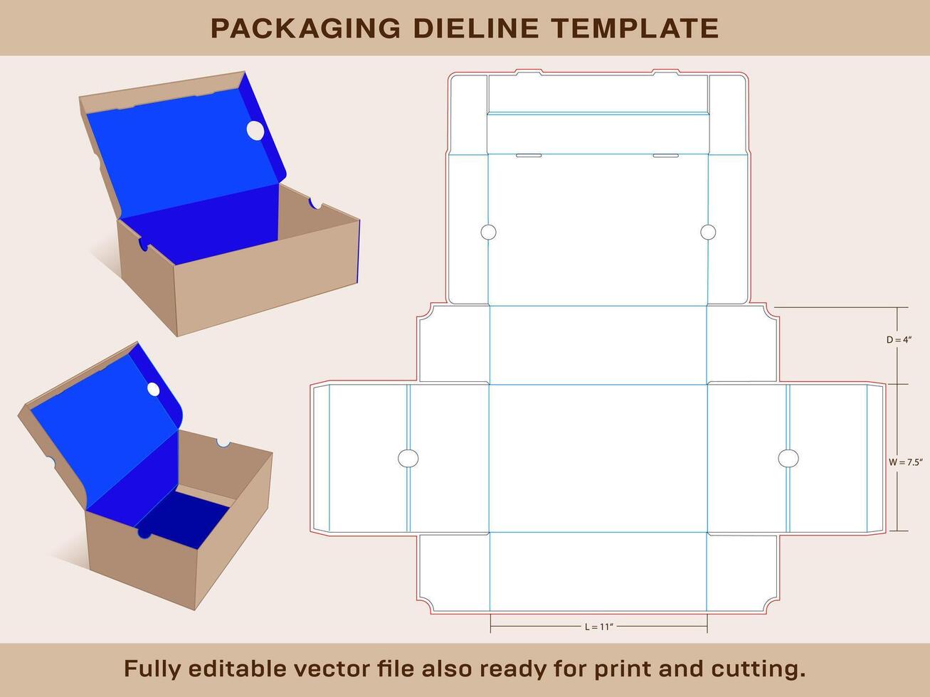 Sneaker shoe Box Template Small size 11 x 7.5 x 4 Inch vector